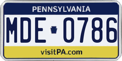 PA license plate MDE0786