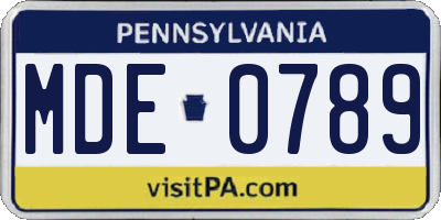 PA license plate MDE0789