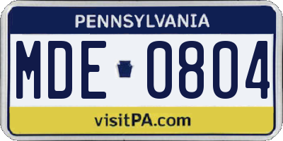 PA license plate MDE0804