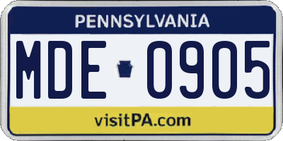 PA license plate MDE0905