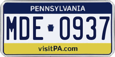 PA license plate MDE0937