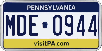 PA license plate MDE0944