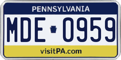 PA license plate MDE0959