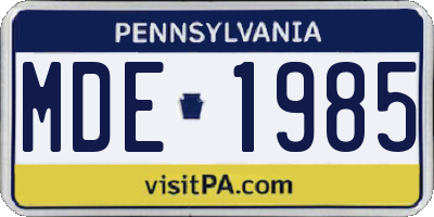 PA license plate MDE1985