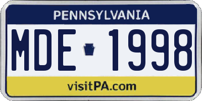 PA license plate MDE1998