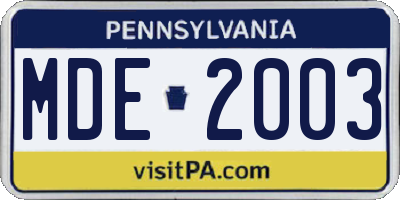 PA license plate MDE2003