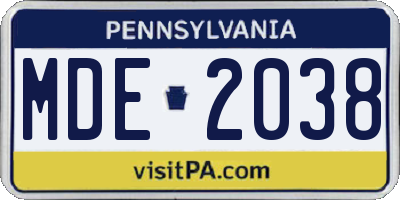 PA license plate MDE2038