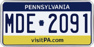 PA license plate MDE2091