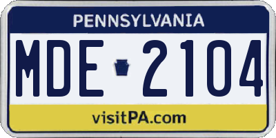 PA license plate MDE2104