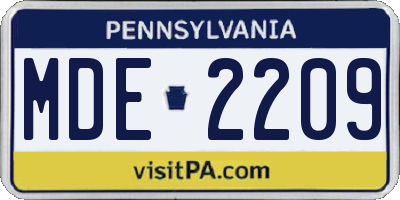 PA license plate MDE2209