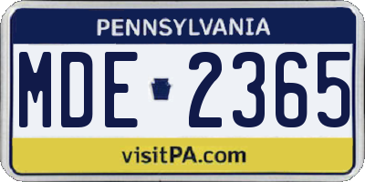 PA license plate MDE2365