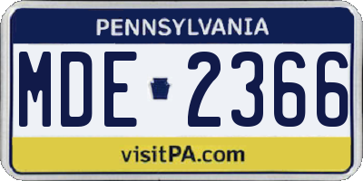 PA license plate MDE2366