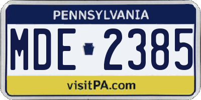 PA license plate MDE2385