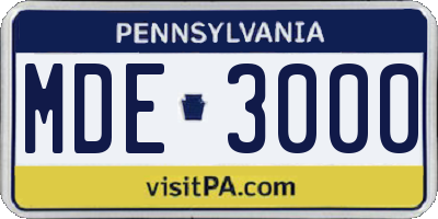 PA license plate MDE3000