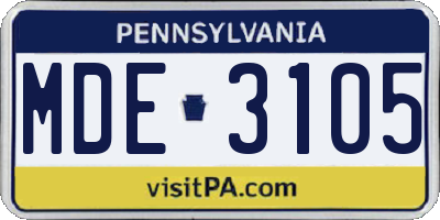 PA license plate MDE3105
