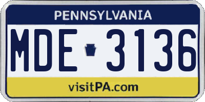 PA license plate MDE3136