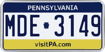 PA license plate MDE3149