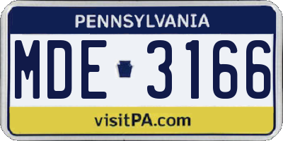 PA license plate MDE3166