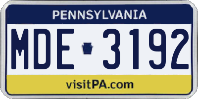 PA license plate MDE3192