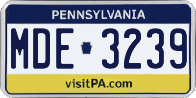 PA license plate MDE3239