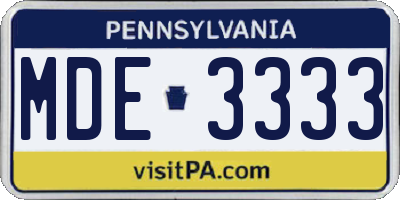 PA license plate MDE3333
