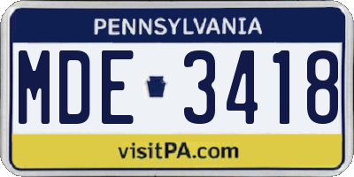 PA license plate MDE3418