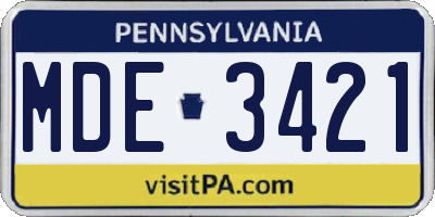 PA license plate MDE3421