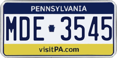 PA license plate MDE3545
