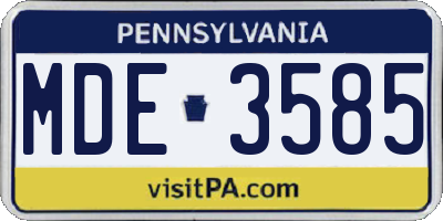 PA license plate MDE3585