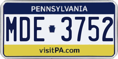 PA license plate MDE3752