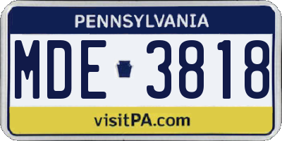 PA license plate MDE3818