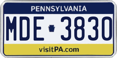 PA license plate MDE3830