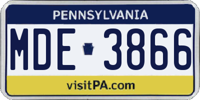 PA license plate MDE3866