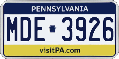 PA license plate MDE3926