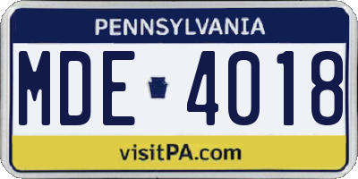 PA license plate MDE4018