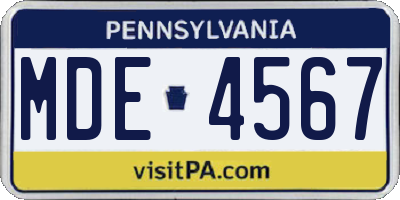 PA license plate MDE4567