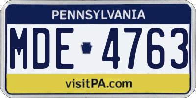 PA license plate MDE4763