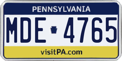 PA license plate MDE4765