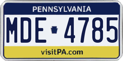 PA license plate MDE4785