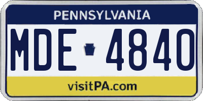 PA license plate MDE4840