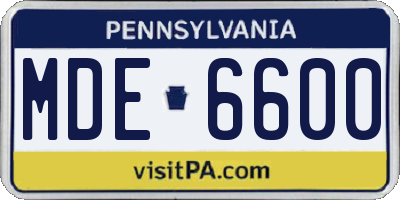 PA license plate MDE6600