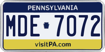 PA license plate MDE7072