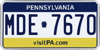 PA license plate MDE7670