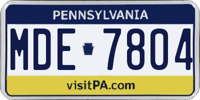 PA license plate MDE7804