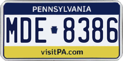 PA license plate MDE8386