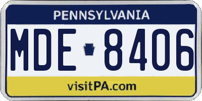 PA license plate MDE8406