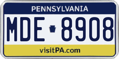 PA license plate MDE8908