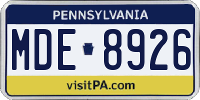 PA license plate MDE8926