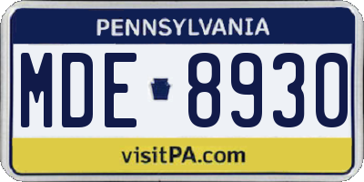 PA license plate MDE8930
