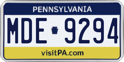 PA license plate MDE9294